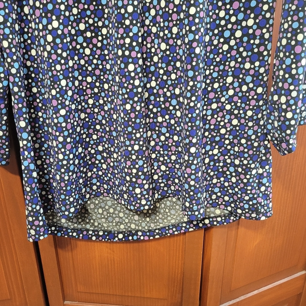 New York & Company Stretch Blue Multicolored Polkadot Long Sleeve | XL - Picture 4 of 7